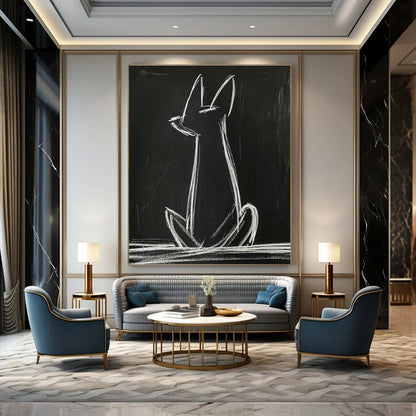 Chalk - Drawn Cat on Blackboard Art for School Classroom & Playful Office DLZ0682