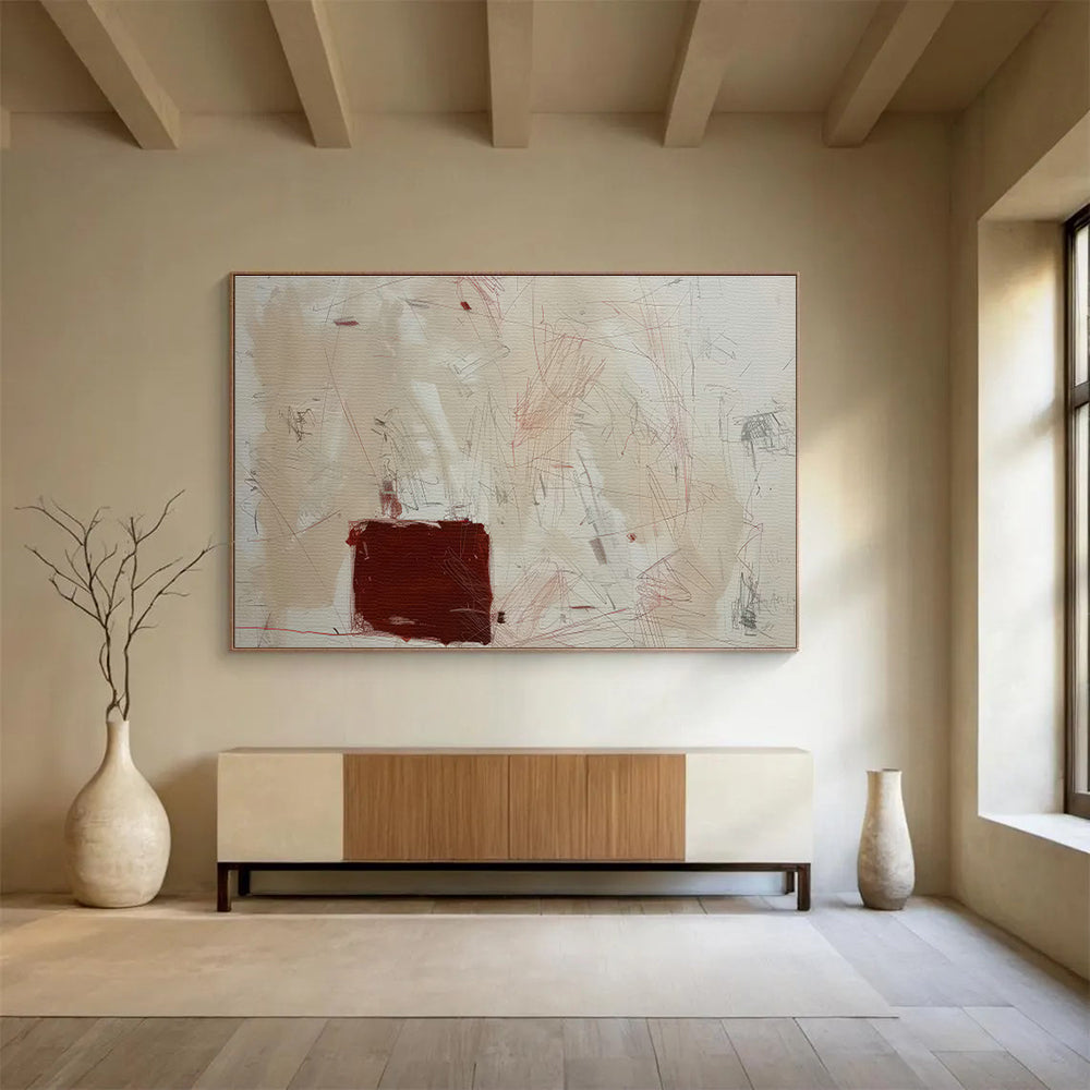 Red - Brown Line Abstract Art for Eclectic Home Libraries DLZ2530