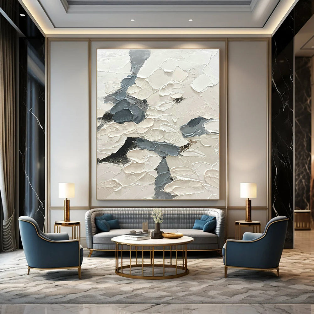 Gray - White Textured Abstract Art for Modern Bedroom & Luxury Hotel Suite DLZ1167