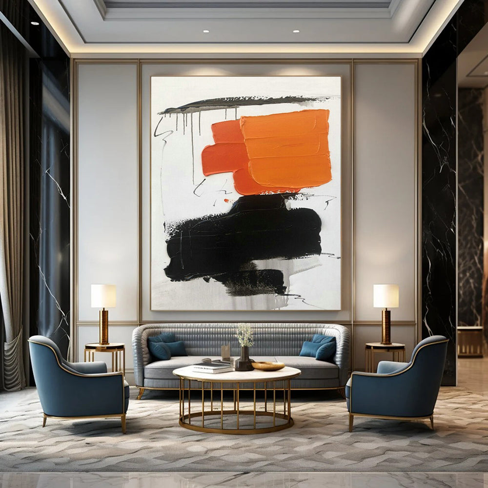 Orange - Black Abstract Art for Sports Bar & Creative Agency Breakroom DLZ1671