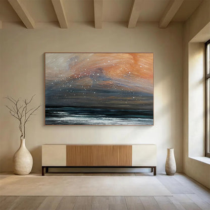 Orange - Gray Starry Sea Oil Painting for Bohemian - Style Lounges DLZ2494