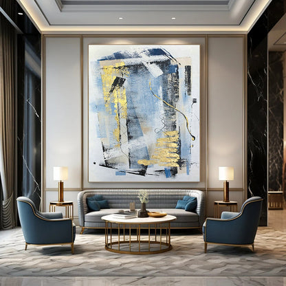 Blue - Gold Abstract Art for Living Room & Office DLZ0489