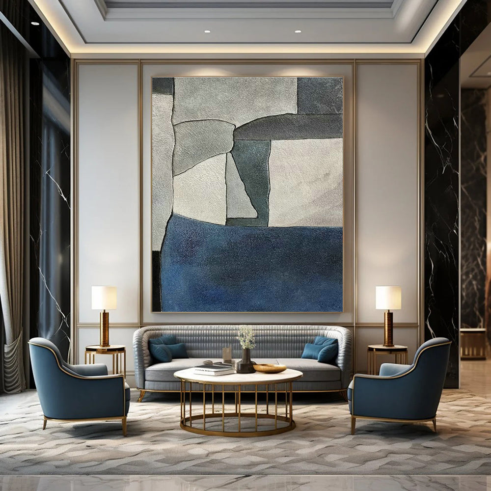 Gray - Blue Geometric Abstract for Office Cubicle Area & Urban Condo DLZ0579