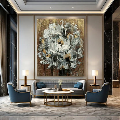 White Flowers with Gold Art for Luxury Home Bedroom & Art - Loving Spa DLZ2107