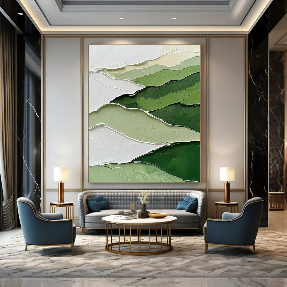 Textured Green and White Mountains for Nature - inspired Home Office & Modern Art Gallery STSC1005