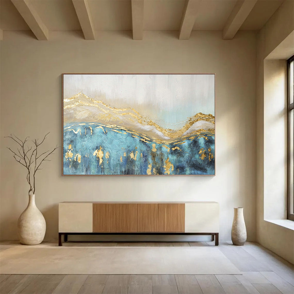 Gold - Accented Blue Landscape Abstract Art for Luxe Hotel Spa Suites DLZ3117