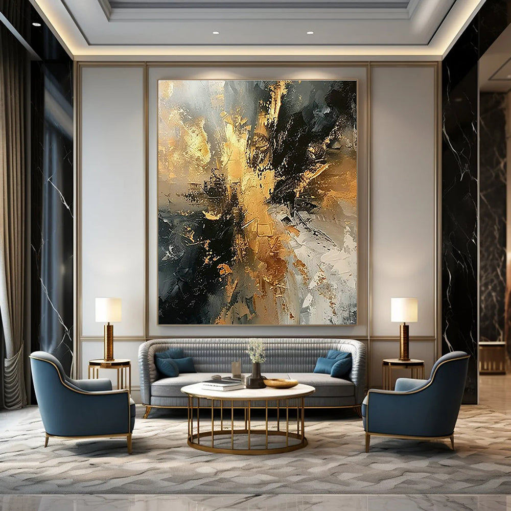 Gold - Gray - Black Abstract Art for Trendy City Bar & Corporate Executive Office DLZ1748