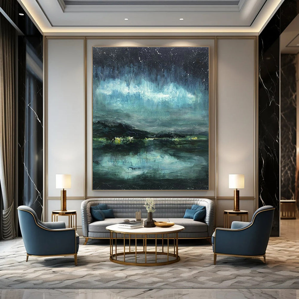 Aurora Night Scene Abstract Art for Ski Resort Lodge & Astronomy Enthusiast’s Home DLZ0633