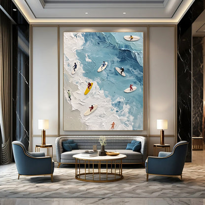 Surfers on the Waves Art for Beach Sports Club & Vibrant Home Living Room STSC1436