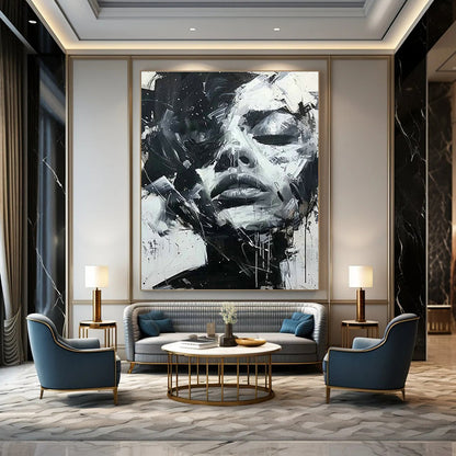 Black and White Abstract Face Art for Modern Art Gallery & Edgy Urban Loft DLZ1553