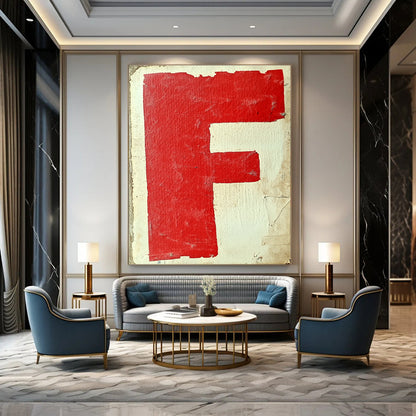 Red “F” on White Art for Retro - Style Bookstore & Industrial - Chic Home Study STSC1415