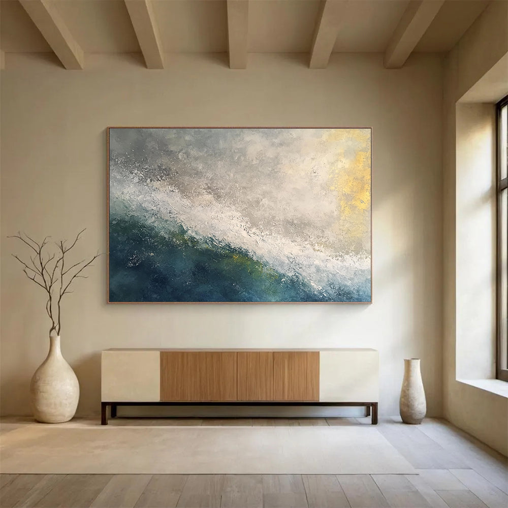 Gray and Blue Wave Art for Industrial - Chic Coastal Loft & Modern Art - Loving Beach House SC119