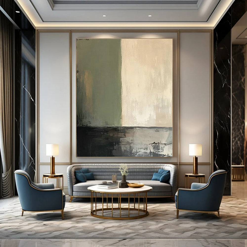 Green - Beige Abstract Art for Nature - Themed Spa & Scandinavian Home DLZ0795