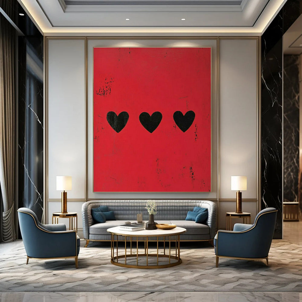 Red - Background Black - Hearts Art for Romantic Restaurant & Pop - Art Gallery DLZ1847