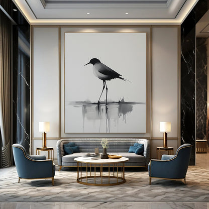 Ink Wash Bird for Zen Garden - Themed Home Office & Traditional Asian Art Gallery STSC911