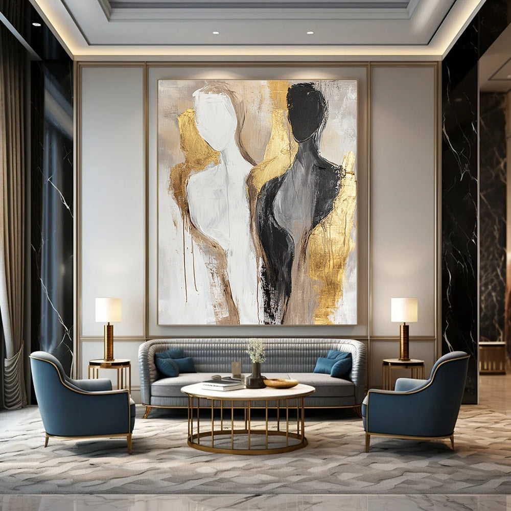 Abstract Human Forms in Neutrals for Scandinavian - Style Bedroom & Contemporary Art Gallery STSC441