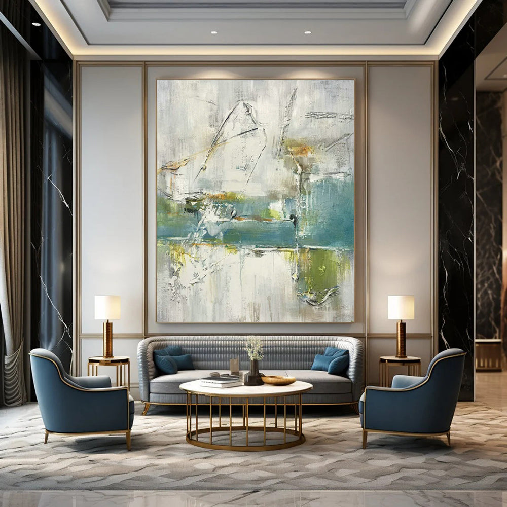 Gray - White - Green Abstract Art for Modern Living Room & Art Gallery DLZ1780
