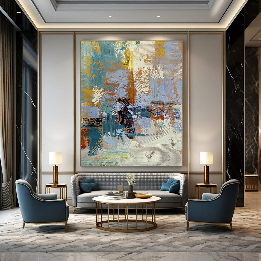 Blue - Orange Abstract Art for Office & Living Room DLZ0348