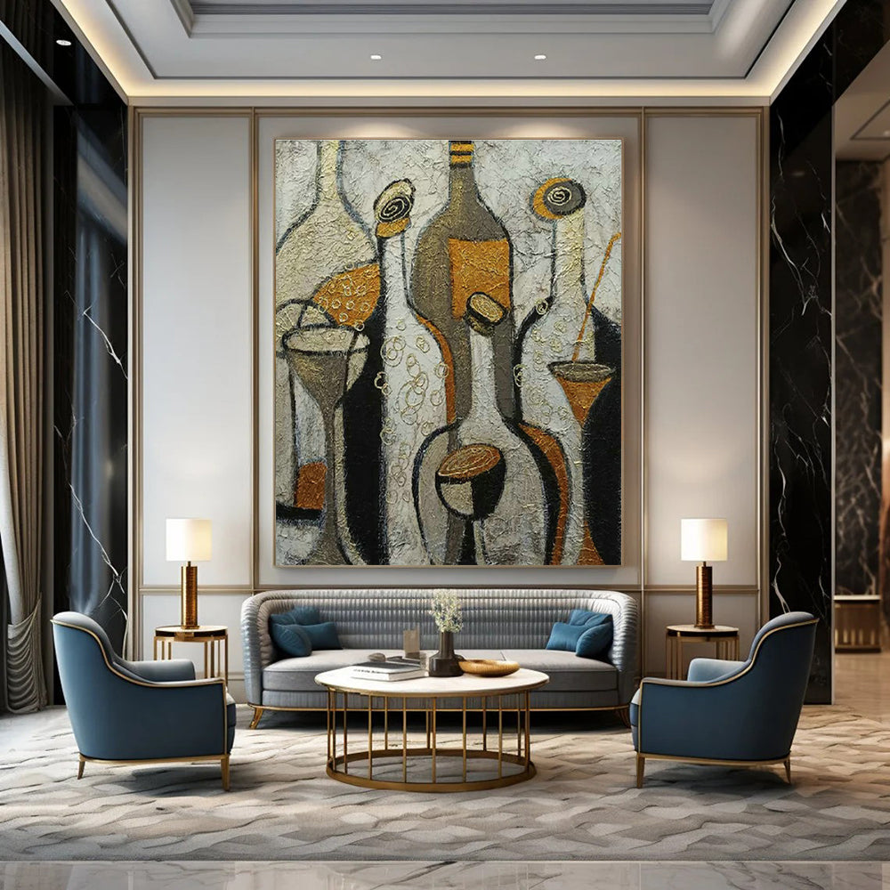 Abstract Bottles and Glasses Art for Wine Cellar & Art - Centric Dining Room DLZ2106
