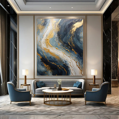 Gold - Streaked Abstract Art for Corporate Lobby & Art Deco Home DLZ2299