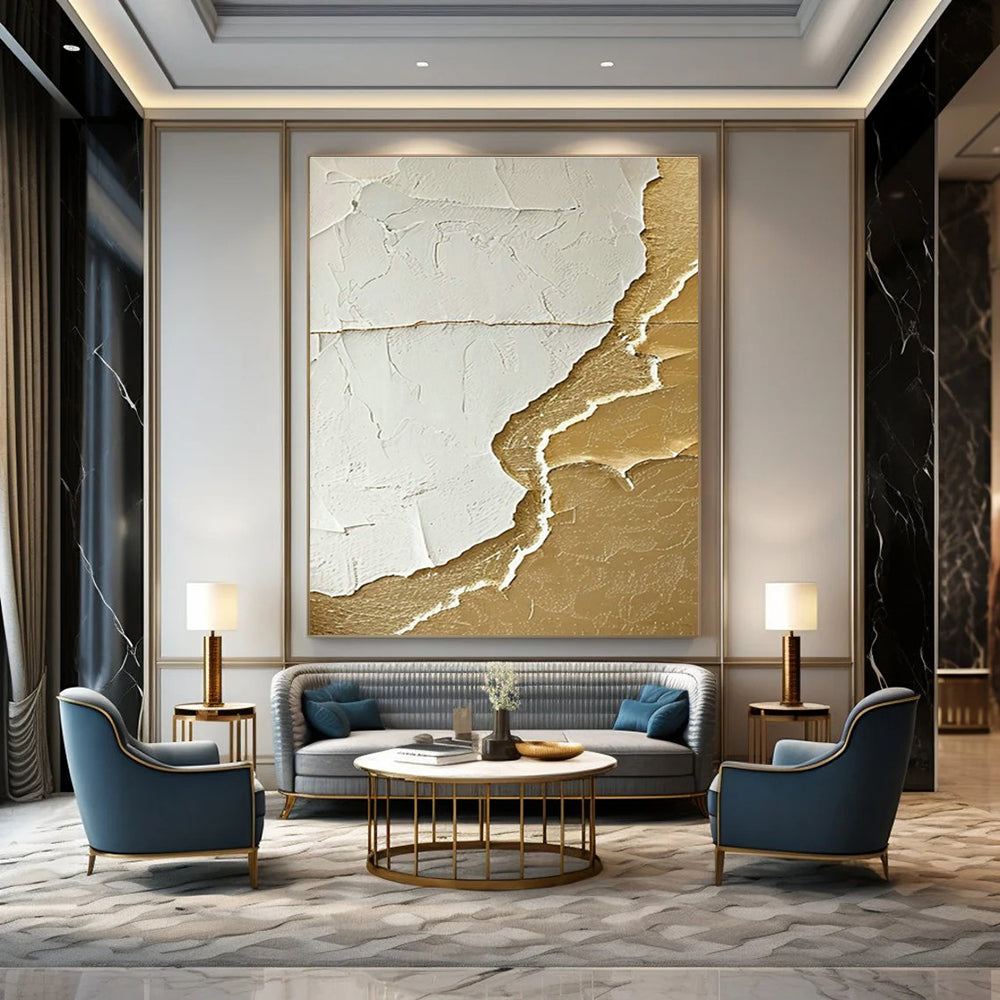 White - Gold Relief Art for Luxury Hotel Suite & High - End Jewelry Boutique DLZ0993