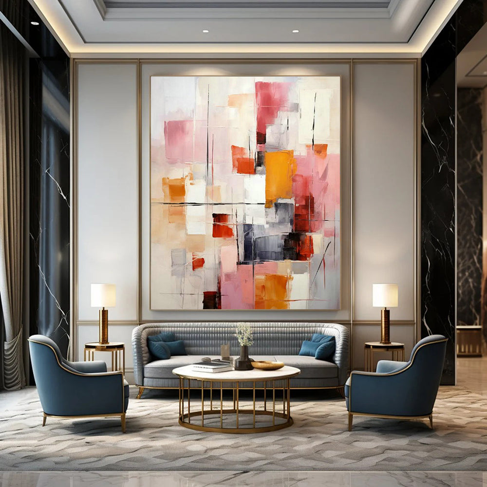 Colorful Block Abstract Art for Trendy Café Dining Areas DLZ0287