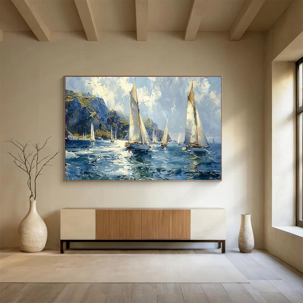 Vivid Sailing Boats Seascape Art to Enrich Nautical - Themed Coastal Living Room DLZ3053