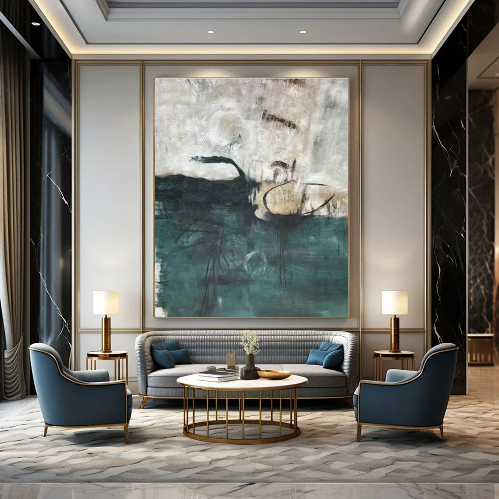 Dark Green - Grey - White Abstract Art for Living Room & Bedroom DLZ0503