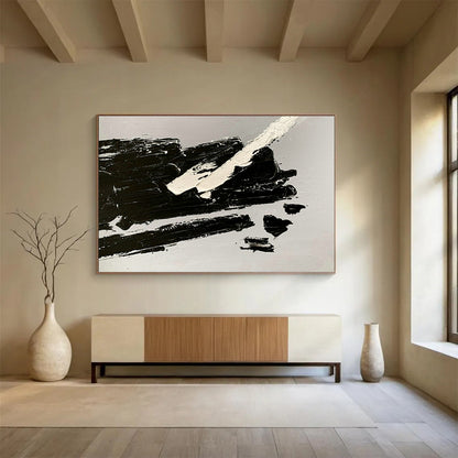 Black - White Stroke Abstract Art for Contemporary Art Gallery Installations DLZ2668