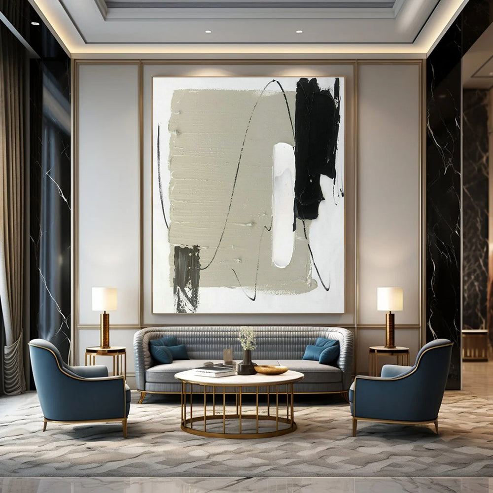 Light Gray - Black Abstract Art for Scandinavian Living Room & Wellness Retreat Lobby DLZ1682