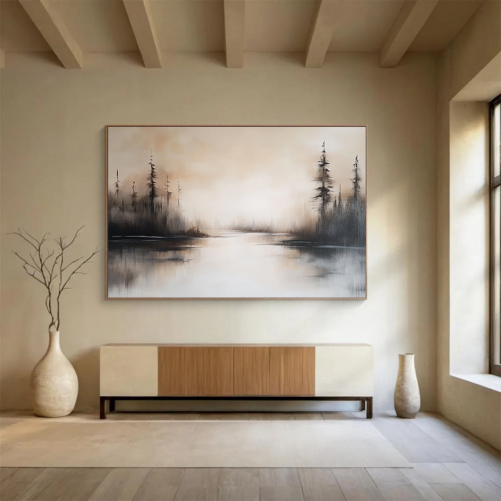 Misty Forest Lake Art for Rustic Cabin & Relaxing Bedroom SC052