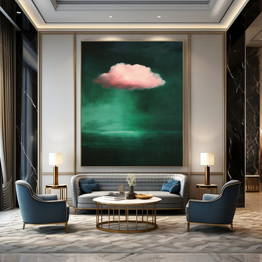 Pink Cloud Over Green Art for Bohemian - Style Bedroom & Nature - Inspired Meditation Space STSC1402