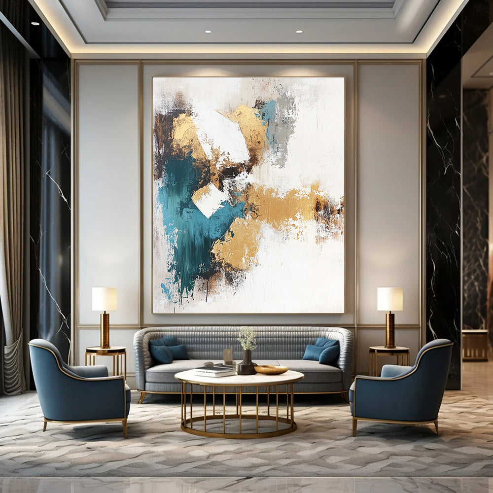 Gold and Teal Abstract Composition for Luxury Hotel Lobby & Contemporary Office STSC211