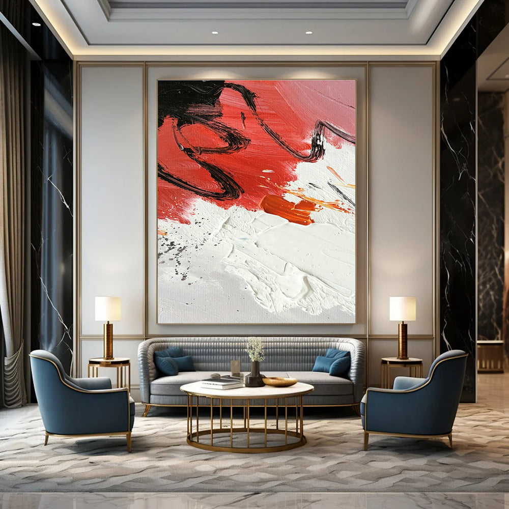Red - White - Black Abstract Painting for Industrial Loft & Contemporary Art Gallery DLZ1297