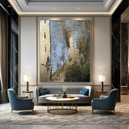Blue - Gold - Brown Abstract Art for Luxury Hotel Lobby & Contemporary Art Gallery DLZ1898