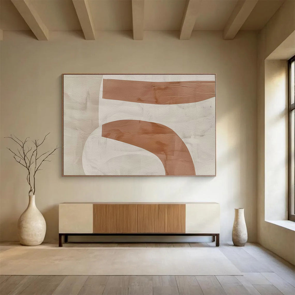 Brown - White Curved Abstract Art for Mid - Century Modern Dining Rooms DLZ2532