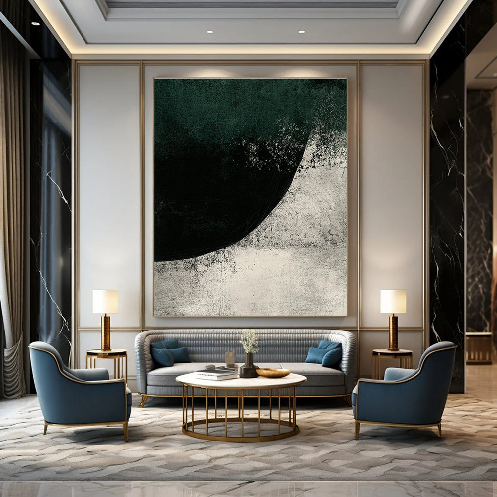 Dark Green and Black Abstract for Modern Art Studio & Dramatic Entryway STSC524