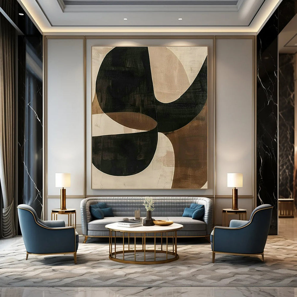 Brown - Black Curved Abstract Art for Bohemian - Style Home & Creative Writing Studio DLZ1756