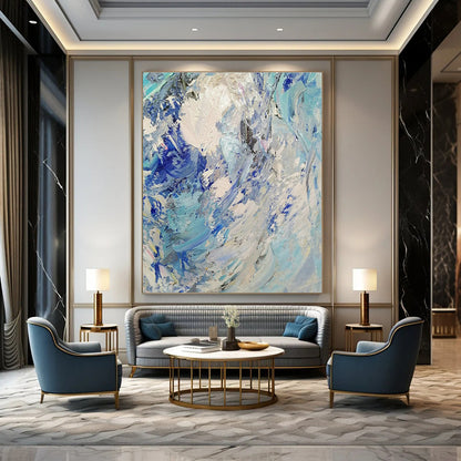 Blue - White Swirl Abstract Painting for Beachfront Restaurant & Nautical - Themed Bar DLZ1295