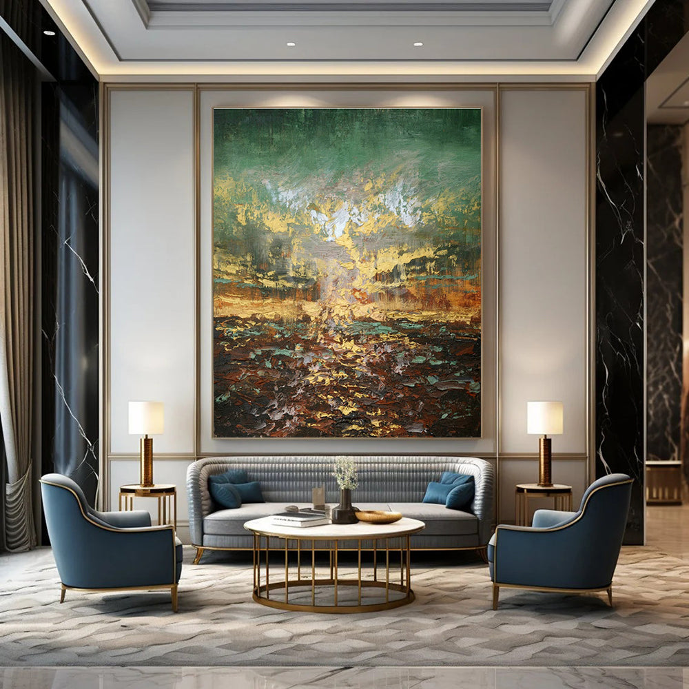 Green - Gold Landscape Abstract Art for Living Room & Garden Room DLZ0448