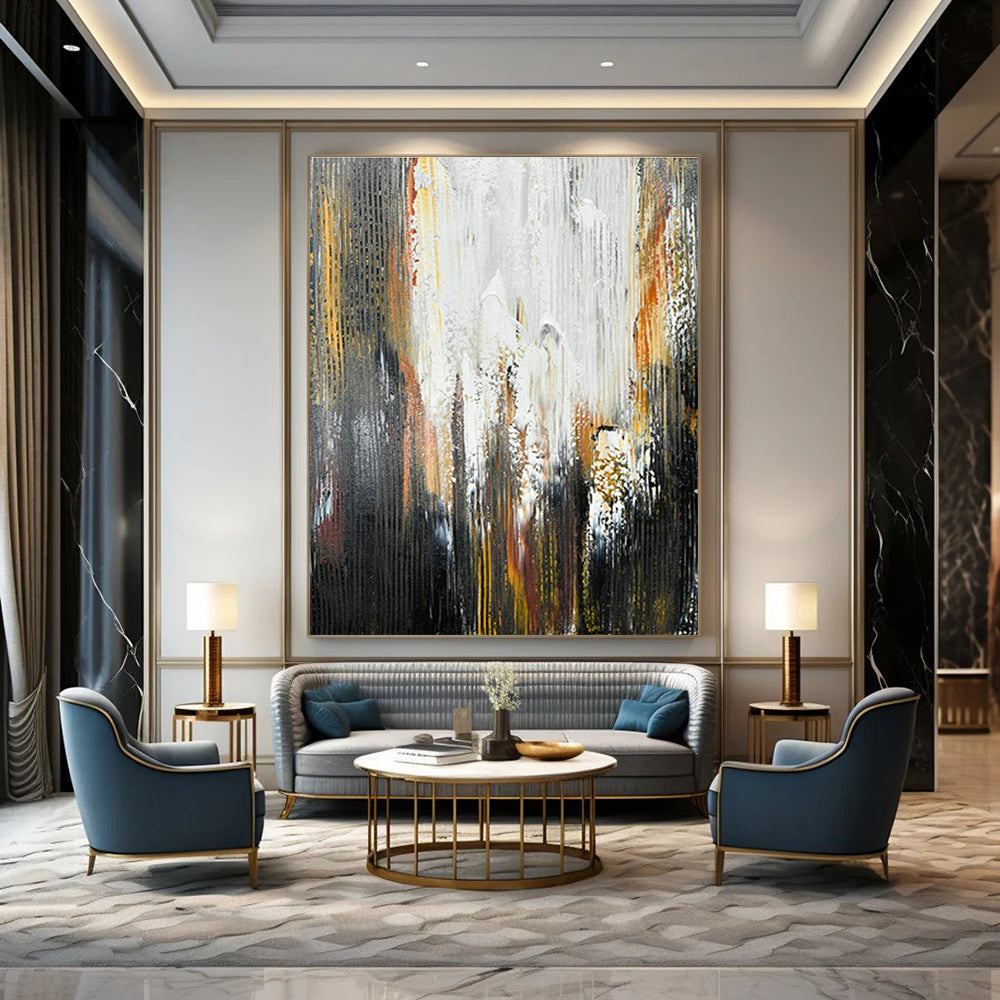 Black - White - Gold Waterfall - Inspired Abstract Art for Bedroom & Spa Resort DLZ1236