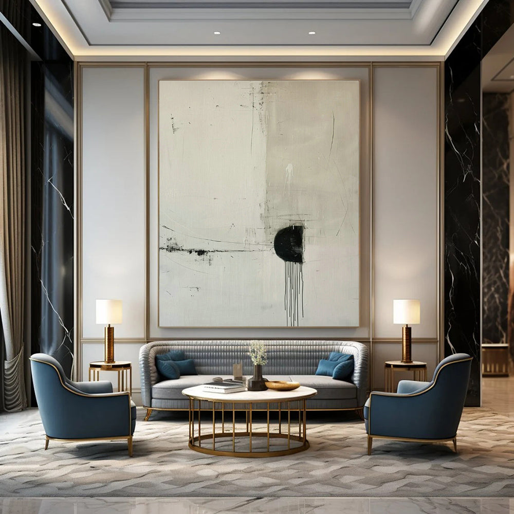 Black - White Minimalist Abstract Art for Modern Office & Art Gallery Corridor DLZ1831