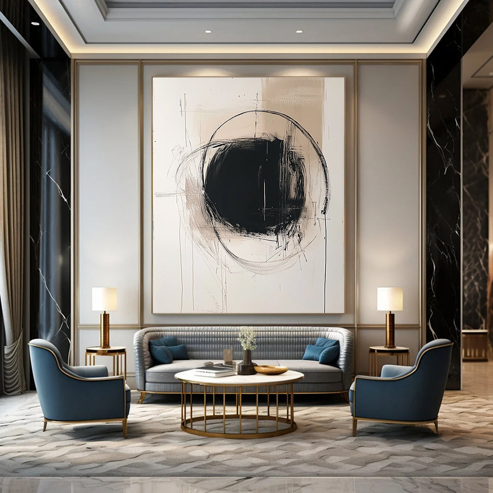 Monochromatic Black Circle Abstract for Minimalist Office & Modern Art Gallery STSC771