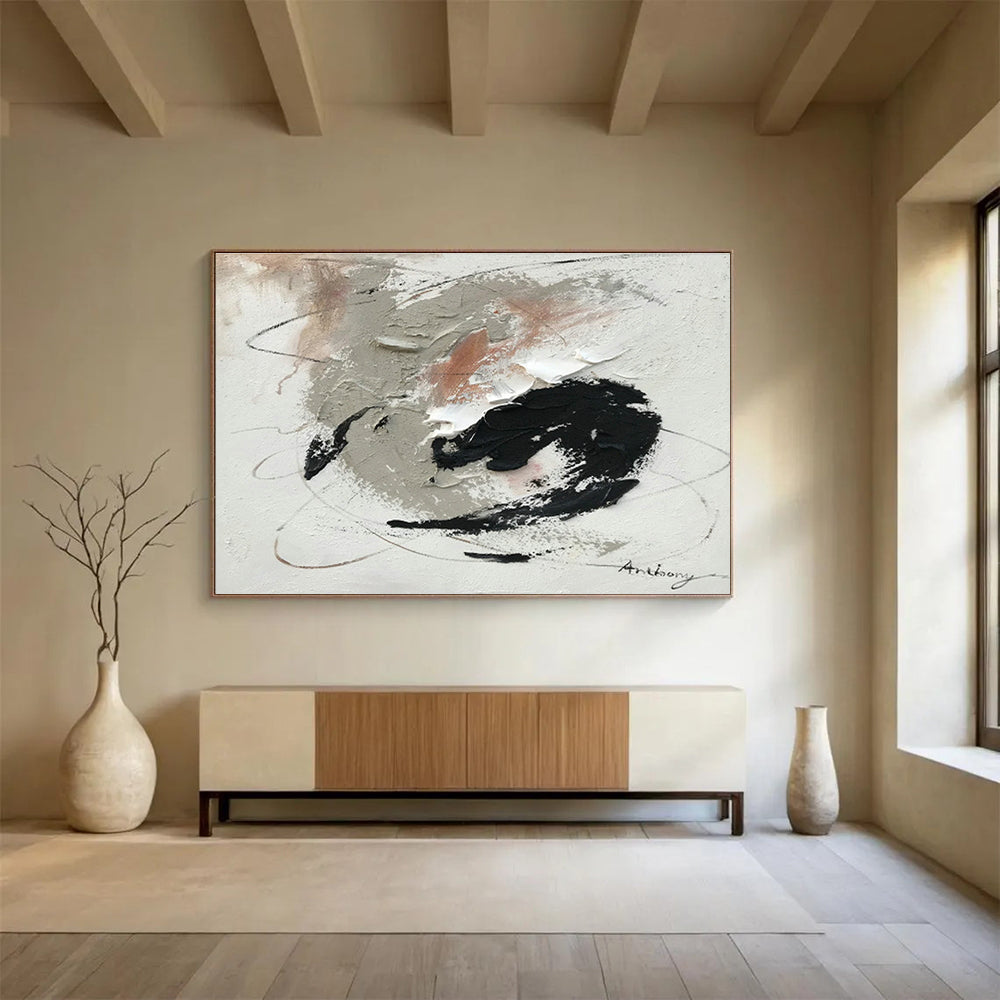 Grey - Black - Pink Abstract Art for Study Thoughtful Ambiance DLZ2696