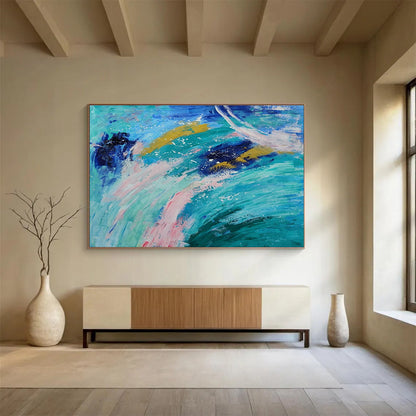 Whimsical Blue - Pink Abstract Design to Amplify Bohemian Café Charm DLZ3038