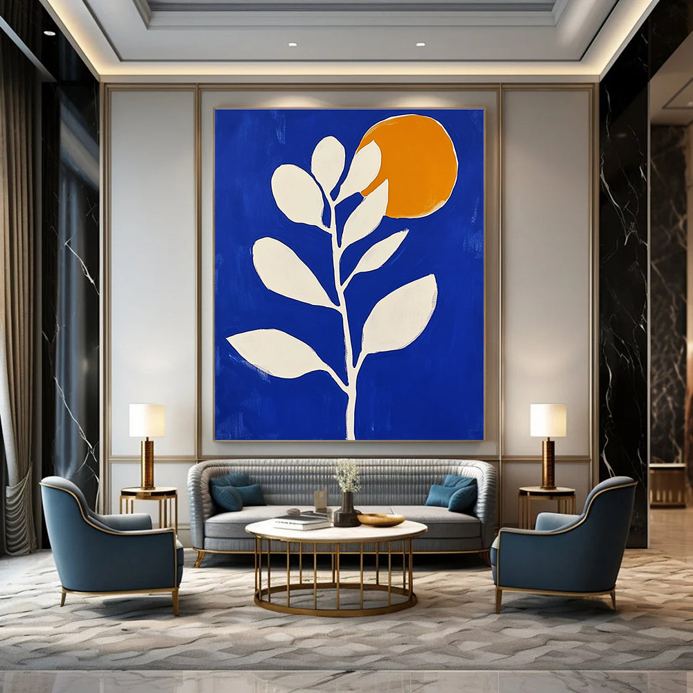 Blue Botanical with Orange Circle for Modern Dining Room & Contemporary Art Café STSC920