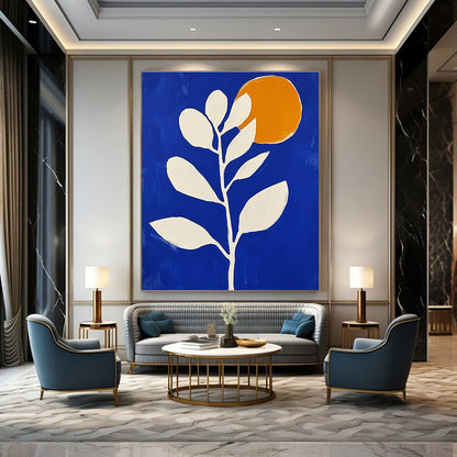 Blue Botanical with Orange Circle for Modern Dining Room & Contemporary Art Café STSC920