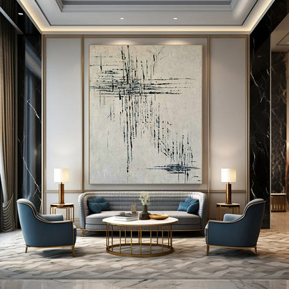 Blue and Black Line Abstract Art for Contemporary Art Studio & Urban - Themed Café DLZ0749
