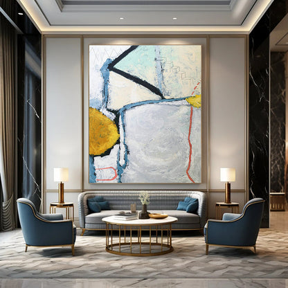 Blue - Gray - Yellow Geometric Abstract Art for Art Gallery Pop - Up & Home Den DLZ1112