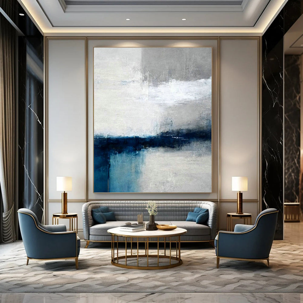Gray - White - Blue Abstract Art for Modern Scandinavian Home & Art - Focused Café DLZ1917